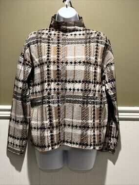 Rachel Zoe Plaid Mock Neck Sweater - Beige/Black